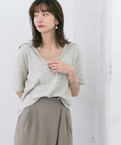 KBF / ケービーエフ Tシャツ | Vネックボーダープルオーバー | 詳細4