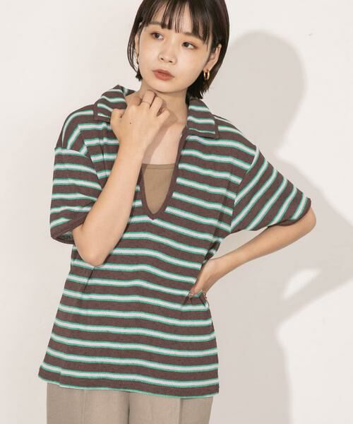 KBF / ケービーエフ Tシャツ | Vネックボーダープルオーバー | 詳細9