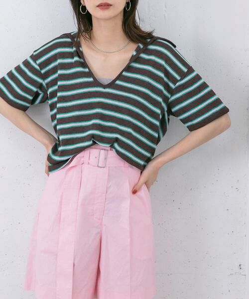 KBF / ケービーエフ Tシャツ | Vネックボーダープルオーバー | 詳細12