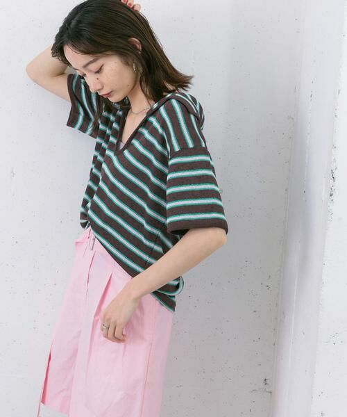 KBF / ケービーエフ Tシャツ | Vネックボーダープルオーバー | 詳細13