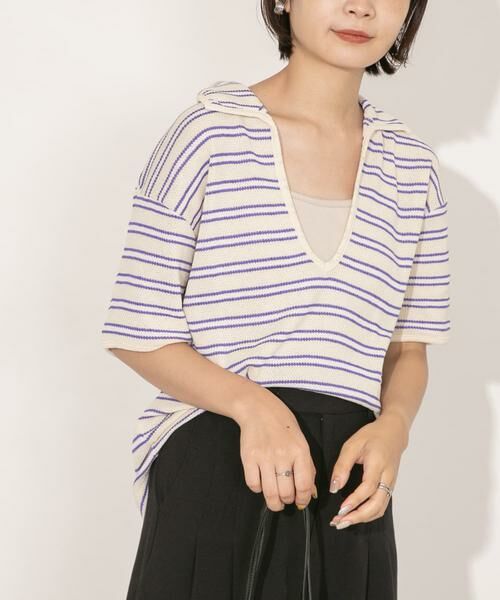 KBF / ケービーエフ Tシャツ | Vネックボーダープルオーバー | 詳細19