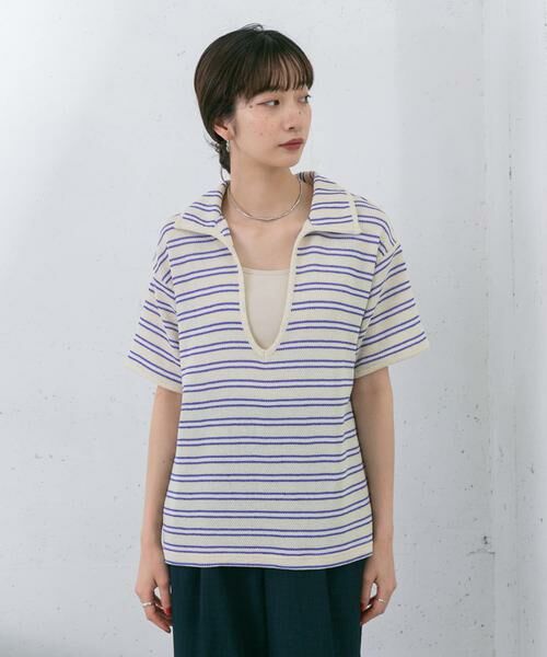 KBF / ケービーエフ Tシャツ | Vネックボーダープルオーバー | 詳細29