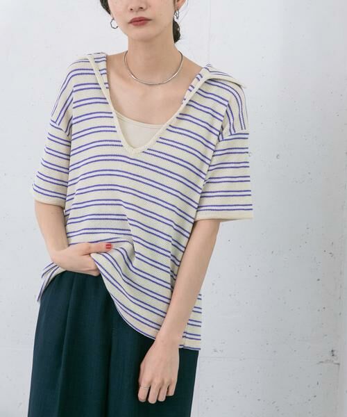 KBF / ケービーエフ Tシャツ | Vネックボーダープルオーバー | 詳細25
