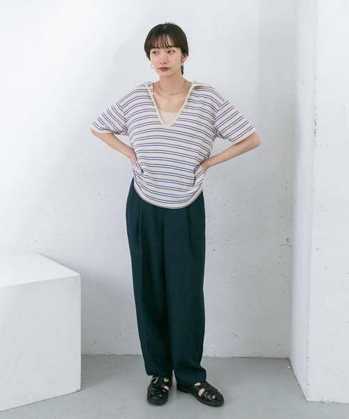 KBF / ケービーエフ Tシャツ | Vネックボーダープルオーバー | 詳細27