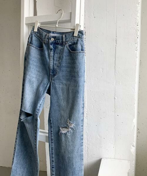 KBF / ケービーエフ デニムパンツ | リメイクダメージスリットデニム(ライトブルー)
