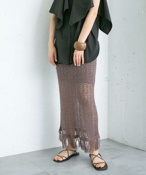 KBF / ケービーエフ スカート | フリンジ透かし編みニットスカート | 詳細1
