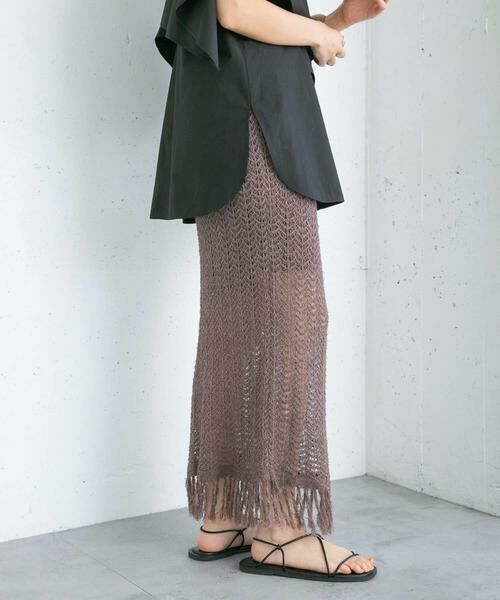 KBF / ケービーエフ スカート | フリンジ透かし編みニットスカート | 詳細3