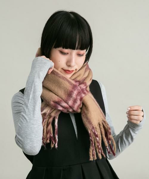 KBF/ケービーエフ BIGフリンジチェックストール イエロー系その他 one KBF/ケービーエフ BIGフリンジチェックストール イエロー系その他 one