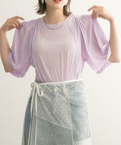 KBF / ケービーエフ Tシャツ | フリルスリーブシアーカットソー