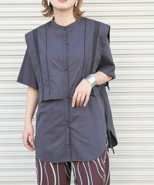 KBF / ケービーエフ シャツ・ブラウス | パイピングレイヤードシャツ(チャコールグレー)