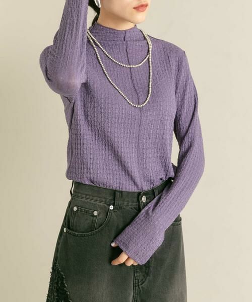 KBF / ケービーエフ Tシャツ | シアーブークレハイネックトップス | 詳細1