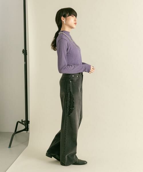 KBF / ケービーエフ Tシャツ | シアーブークレハイネックトップス | 詳細4