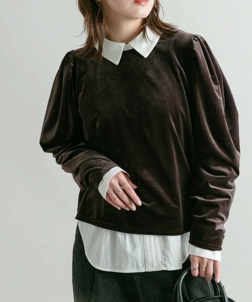 KBF / ケービーエフ Tシャツ | パフスリーブ2WAYベロアトップス | 詳細1