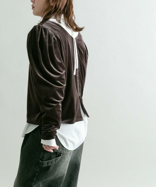 KBF / ケービーエフ Tシャツ | パフスリーブ2WAYベロアトップス | 詳細2