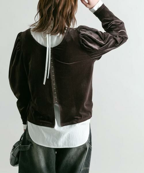 KBF / ケービーエフ Tシャツ | パフスリーブ2WAYベロアトップス | 詳細3