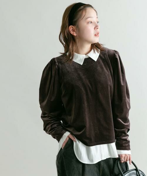 KBF / ケービーエフ Tシャツ | パフスリーブ2WAYベロアトップス | 詳細4