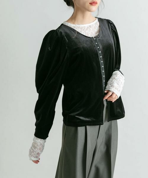 KBF / ケービーエフ Tシャツ | パフスリーブ2WAYベロアトップス | 詳細25