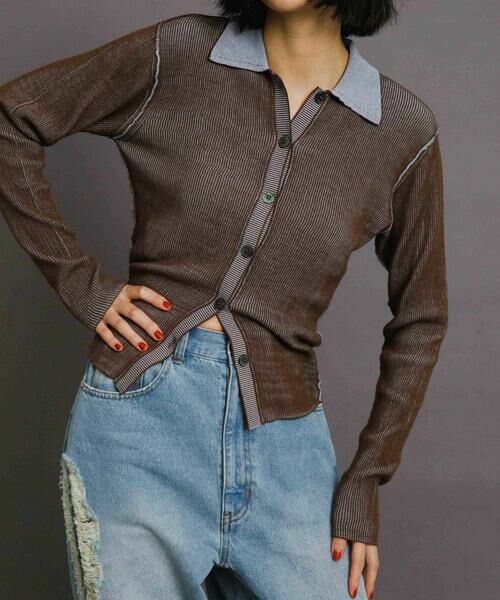 KBF / ケービーエフ ニット・セーター | バイカラーポロRIBニット | 詳細13