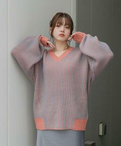 KBF / ケービーエフ ニット・セーター | バイカラーRIBオーバーニット