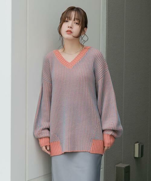 KBF / ケービーエフ ニット・セーター | バイカラーRIBオーバーニット | 詳細1