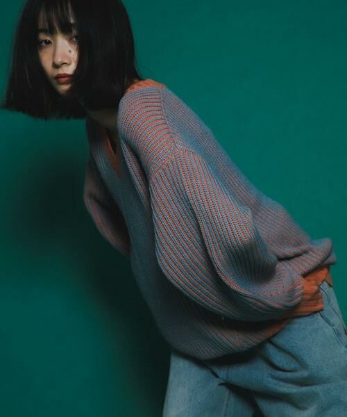 KBF / ケービーエフ ニット・セーター | バイカラーRIBオーバーニット | 詳細11