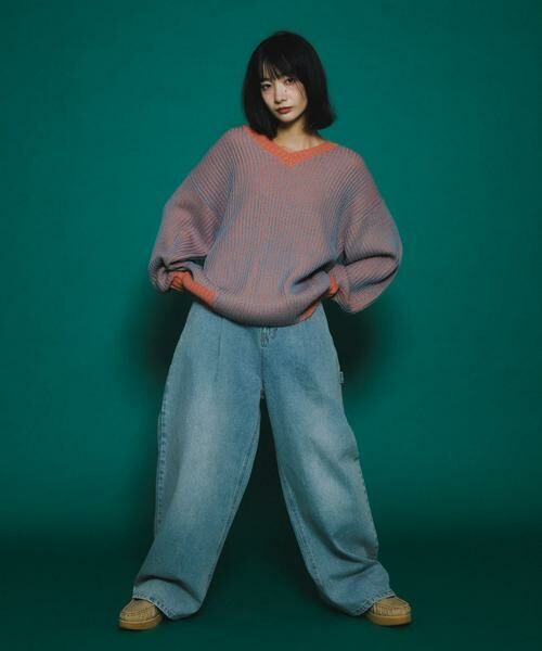 KBF / ケービーエフ ニット・セーター | バイカラーRIBオーバーニット | 詳細13