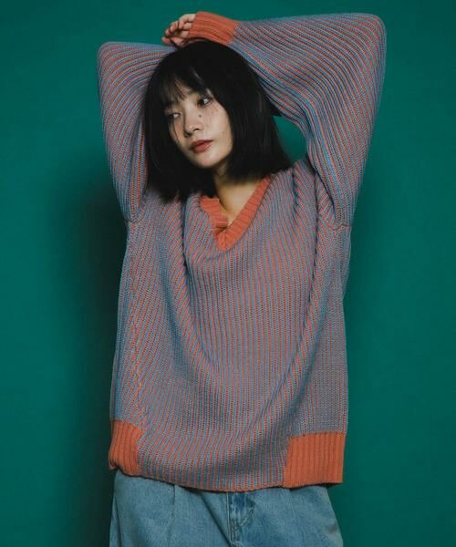 KBF / ケービーエフ ニット・セーター | バイカラーRIBオーバーニット | 詳細6