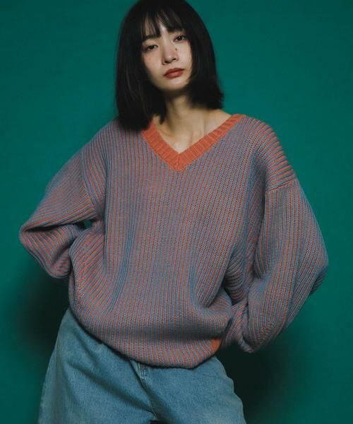 KBF / ケービーエフ ニット・セーター | バイカラーRIBオーバーニット | 詳細7
