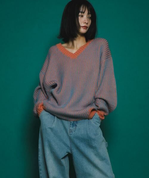 KBF / ケービーエフ ニット・セーター | バイカラーRIBオーバーニット | 詳細9