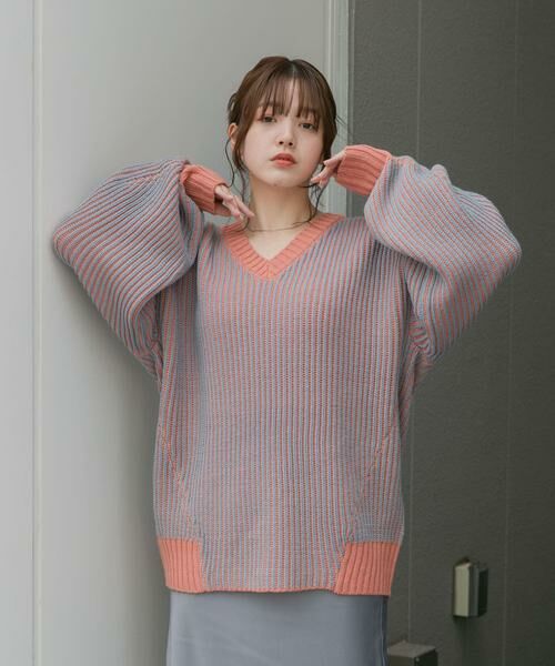 KBF / ケービーエフ ニット・セーター | バイカラーRIBオーバーニット(オレンジ系その他)