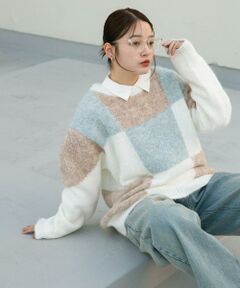 KBF / ケービーエフ ニット・セーター | ブロックチェックニット