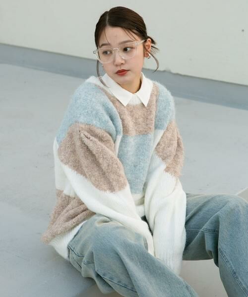 KBF / ケービーエフ ニット・セーター | ブロックチェックニット | 詳細1