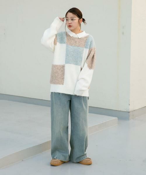 KBF / ケービーエフ ニット・セーター | ブロックチェックニット | 詳細4