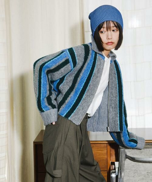 KBF / ケービーエフ カーディガン・ボレロ | フロントZIPストライプカーディガン | 詳細10