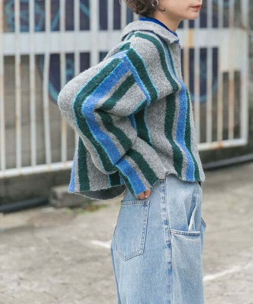 KBF / ケービーエフ カーディガン・ボレロ | フロントZIPストライプカーディガン | 詳細2