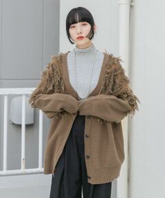 KBF / ケービーエフ カーディガン・ボレロ | ジャガードフリンジカーディガン