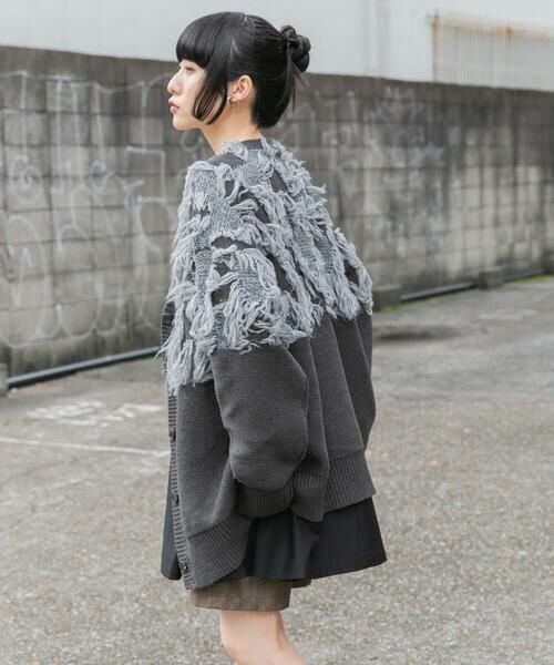 KBF/ケービーエフ ジャガードフリンジカーディガン ブラック one KBF/ケービーエフ ジャガードフリンジカーディガン ブラック one