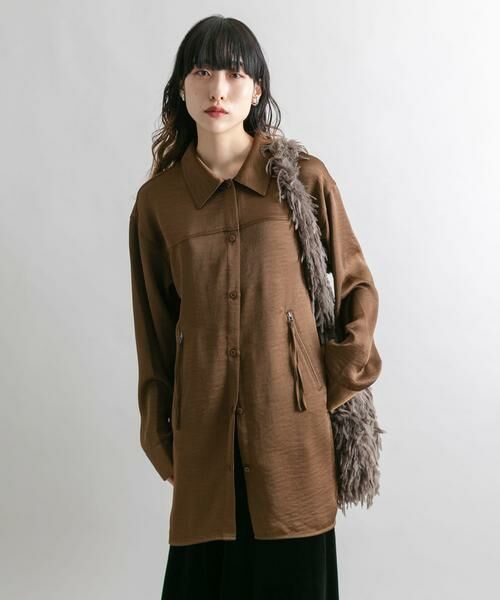 KBF / ケービーエフ シャツ・ブラウス | サテンロングシャツ | 詳細1