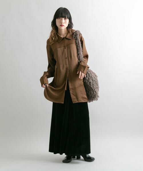 KBF / ケービーエフ シャツ・ブラウス | サテンロングシャツ | 詳細4