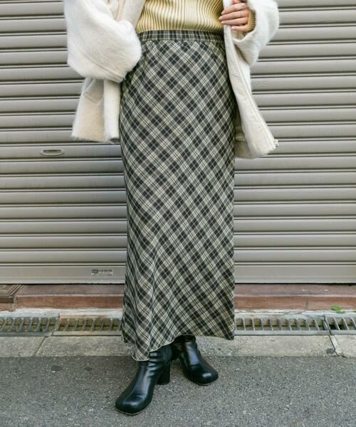 KBF / ケービーエフ スカート | チェックナロースカート(裏付)(グリーン系その他)