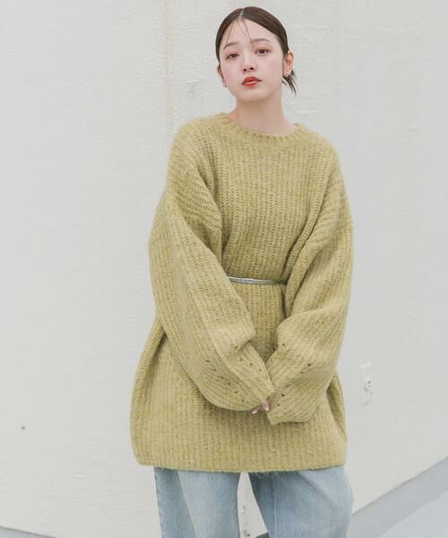 KBF / ケービーエフ ワンピース | ボリュームニットミニワンピース(グリーン系その他)