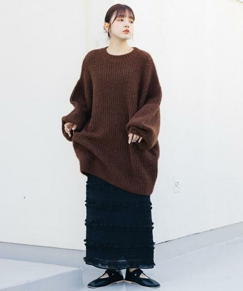 KBF / ケービーエフ ワンピース | ボリュームニットミニワンピース(ブラウン)