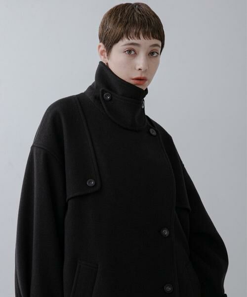 KBF / ケービーエフ ステンカラーコート | 『2サイズ展開』コクーンロングコート(ブラック)