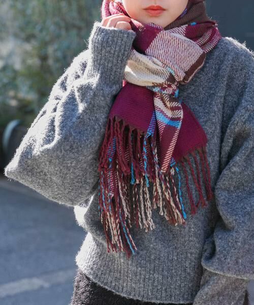 KBF / ケービーエフ マフラー・ショール・スヌード・ストール | リバーシブルチェックストール | 詳細1