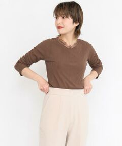 KBF / ケービーエフ Tシャツ | レース付き裏起毛テレコトップス∴