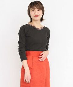 KBF / ケービーエフ Tシャツ | レース付き裏起毛テレコトップス∴