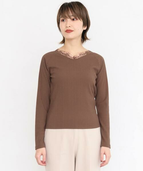 KBF / ケービーエフ Tシャツ | レース付き裏起毛テレコトップス∴ | 詳細1