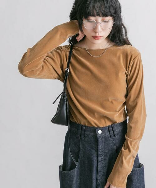 KBF / ケービーエフ Tシャツ | シアーベロアドレープトップス | 詳細2