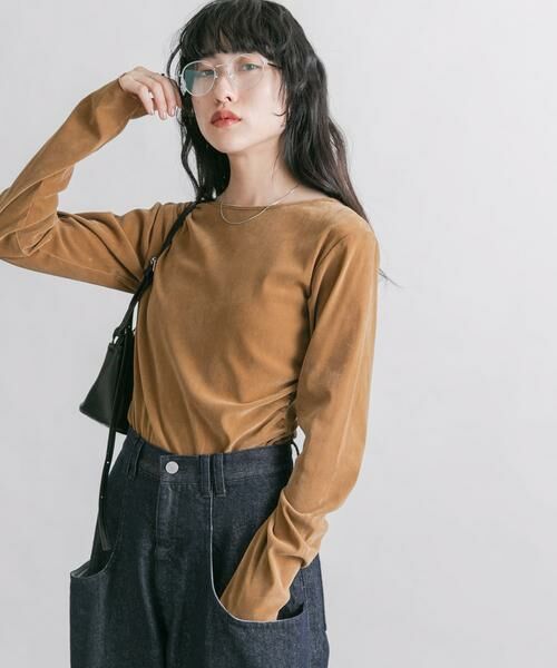 KBF / ケービーエフ Tシャツ | シアーベロアドレープトップス | 詳細3