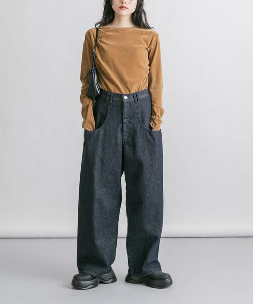 KBF / ケービーエフ Tシャツ | シアーベロアドレープトップス | 詳細6